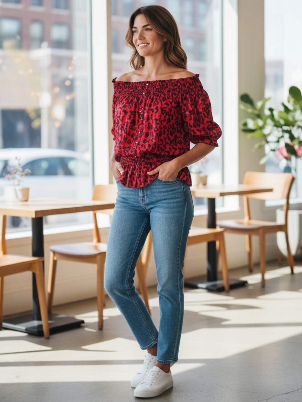 Twelve by Twelve Los Angeles Off Shoulder Leopard Print Peplum Blouse Women’s M